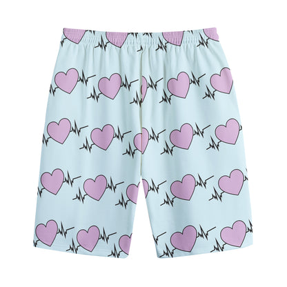 Pink Heartbeat Pattern Print Cotton Shorts