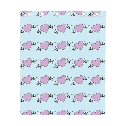 Pink Heartbeat Pattern Print Curtain