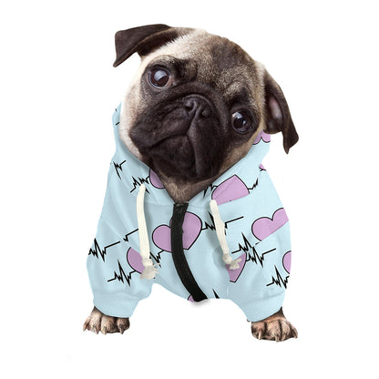 Pink Heartbeat Pattern Print Dog Zip Up Hoodie