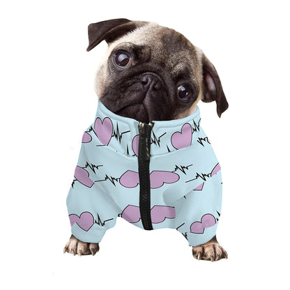 Pink Heartbeat Pattern Print Dog Zip Up Jacket