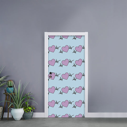 Pink Heartbeat Pattern Print Door Sticker