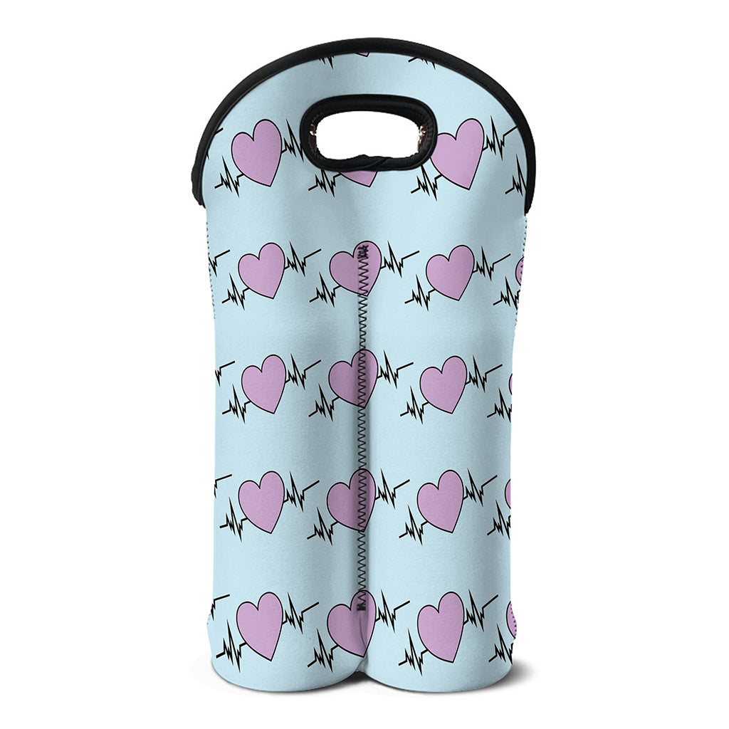 Pink Heartbeat Pattern Print Double Neoprene Wine Tote