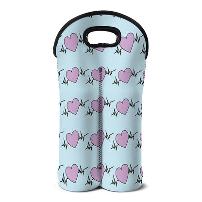 Pink Heartbeat Pattern Print Double Neoprene Wine Tote