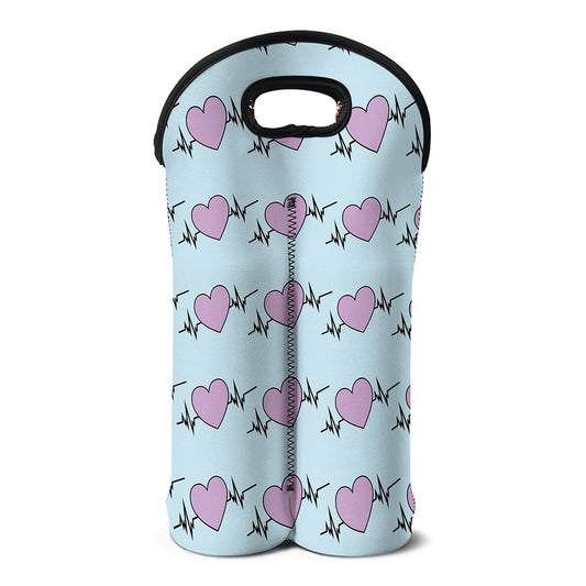 Pink Heartbeat Pattern Print Double Neoprene Wine Tote