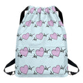 Pink Heartbeat Pattern Print Drawstring Backpack