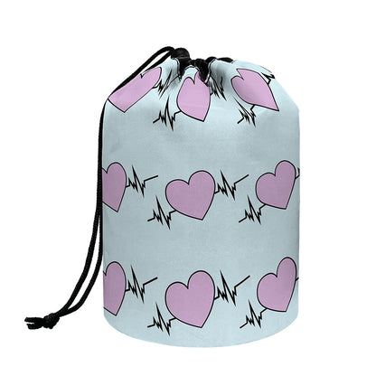 Pink Heartbeat Pattern Print Drawstring Makeup Bag