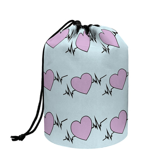 Pink Heartbeat Pattern Print Drawstring Makeup Bag