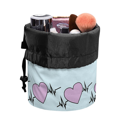 Pink Heartbeat Pattern Print Drawstring Makeup Bag