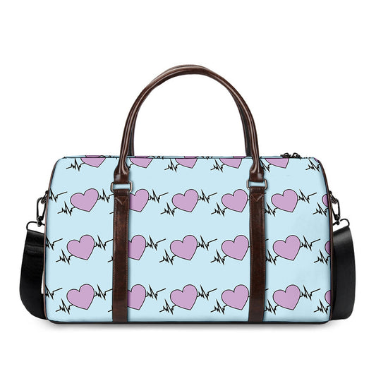Pink Heartbeat Pattern Print Duffle Bag