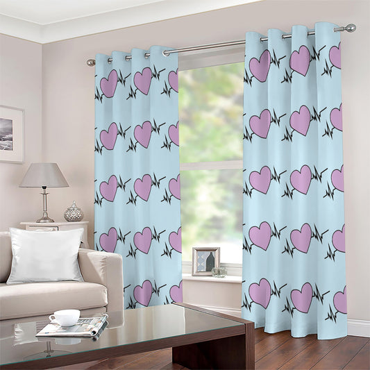 Pink Heartbeat Pattern Print Extra Wide Grommet Curtains