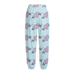 Pink Heartbeat Pattern Print Fleece Lined Knit Pants