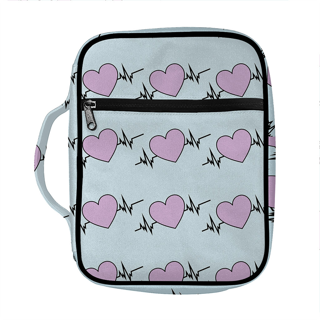 Pink Heartbeat Pattern Print Front Pocket Bible Bag