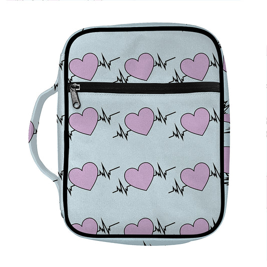 Pink Heartbeat Pattern Print Front Pocket Bible Bag