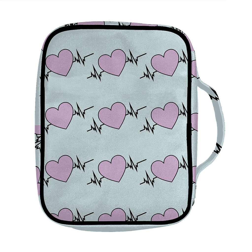 Pink Heartbeat Pattern Print Front Pocket Bible Bag