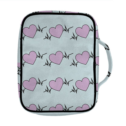 Pink Heartbeat Pattern Print Front Pocket Bible Bag