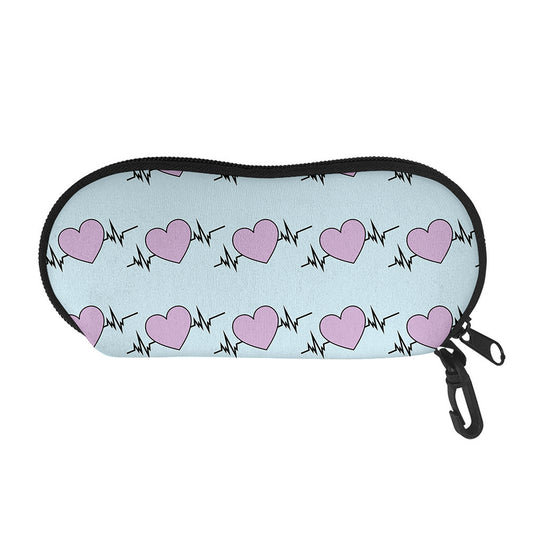 Pink Heartbeat Pattern Print Glasses Case
