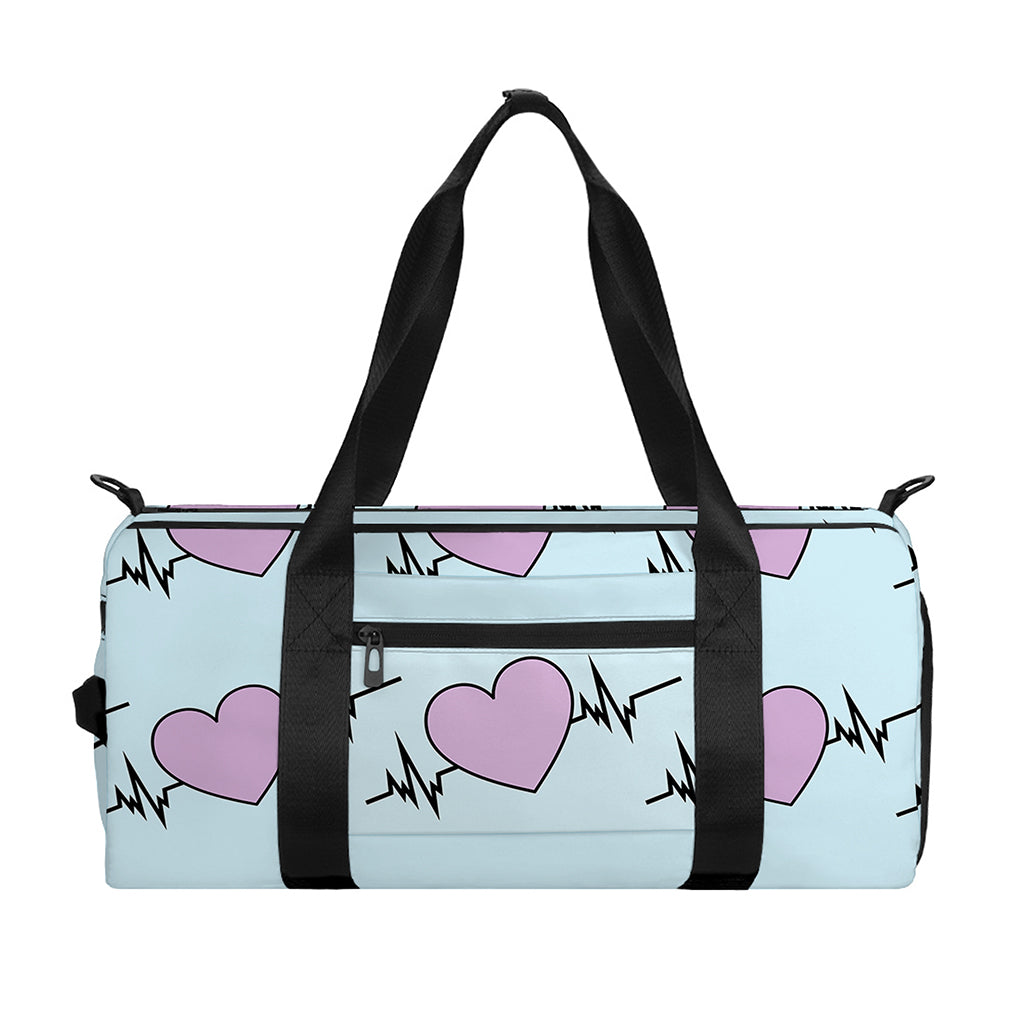 Pink Heartbeat Pattern Print Gym Bag