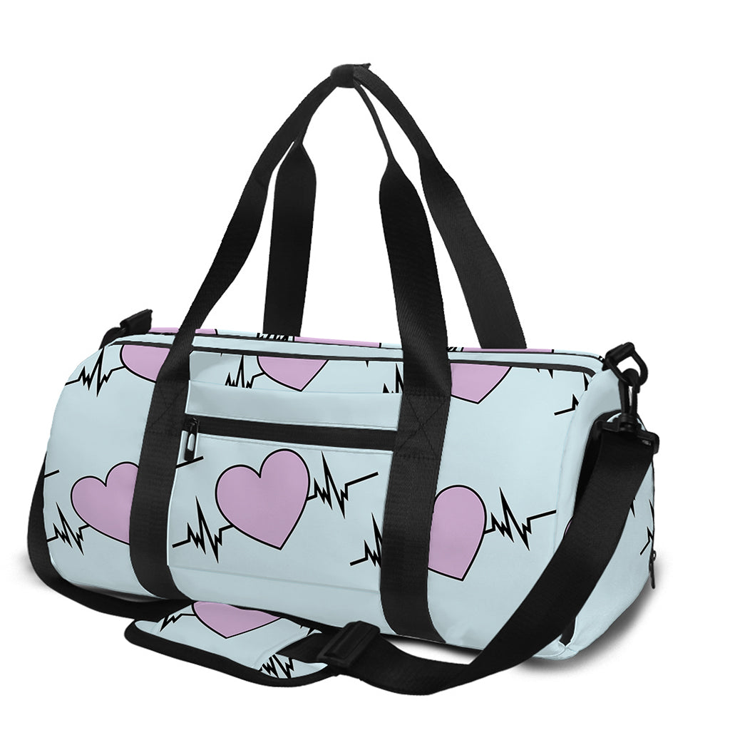 Pink Heartbeat Pattern Print Gym Bag