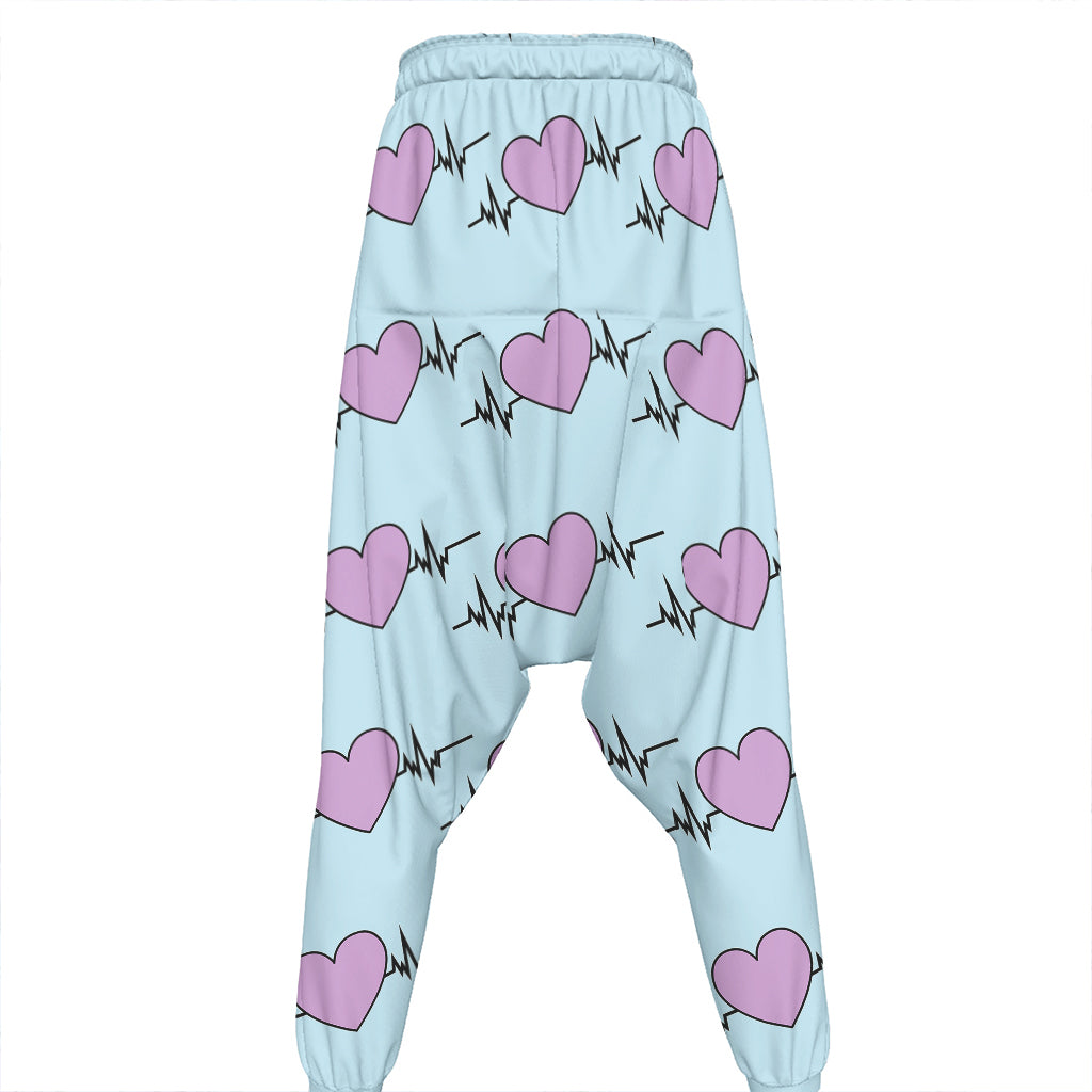 Pink Heartbeat Pattern Print Hammer Pants