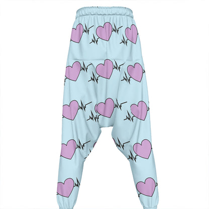 Pink Heartbeat Pattern Print Hammer Pants