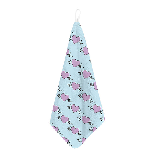 Pink Heartbeat Pattern Print Hand Towel