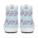 Pink Heartbeat Pattern Print High Top Leather Sneakers