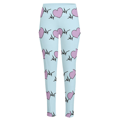 Pink Heartbeat Pattern Print High-Waisted Pocket Leggings