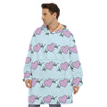 Pink Heartbeat Pattern Print Hoodie Blanket