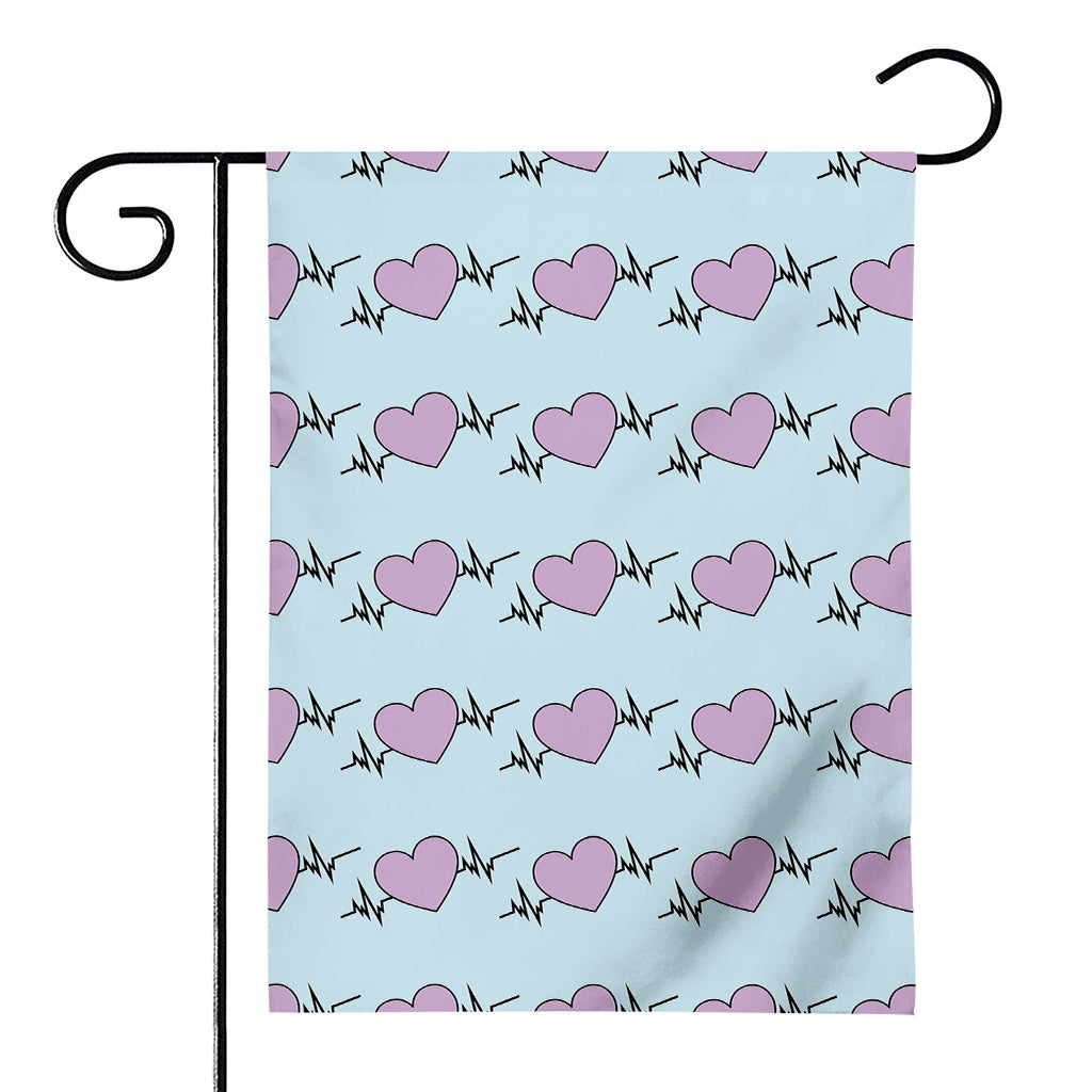 Pink Heartbeat Pattern Print House Flag