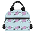 Pink Heartbeat Pattern Print Insulated Lunch Bag