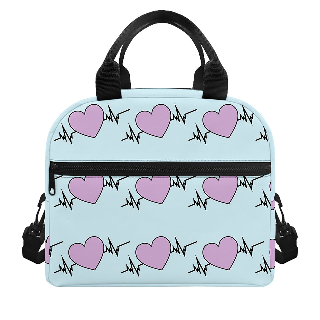 Pink Heartbeat Pattern Print Insulated Lunch Bag