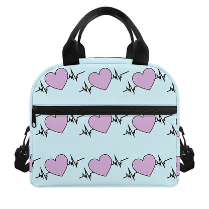 Pink Heartbeat Pattern Print Insulated Lunch Bag