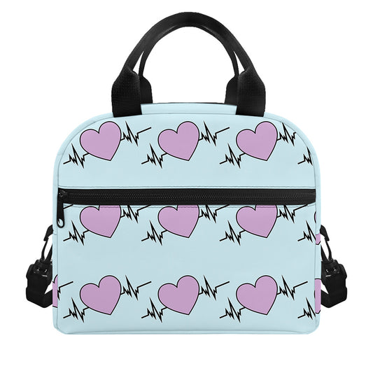 Pink Heartbeat Pattern Print Insulated Lunch Bag