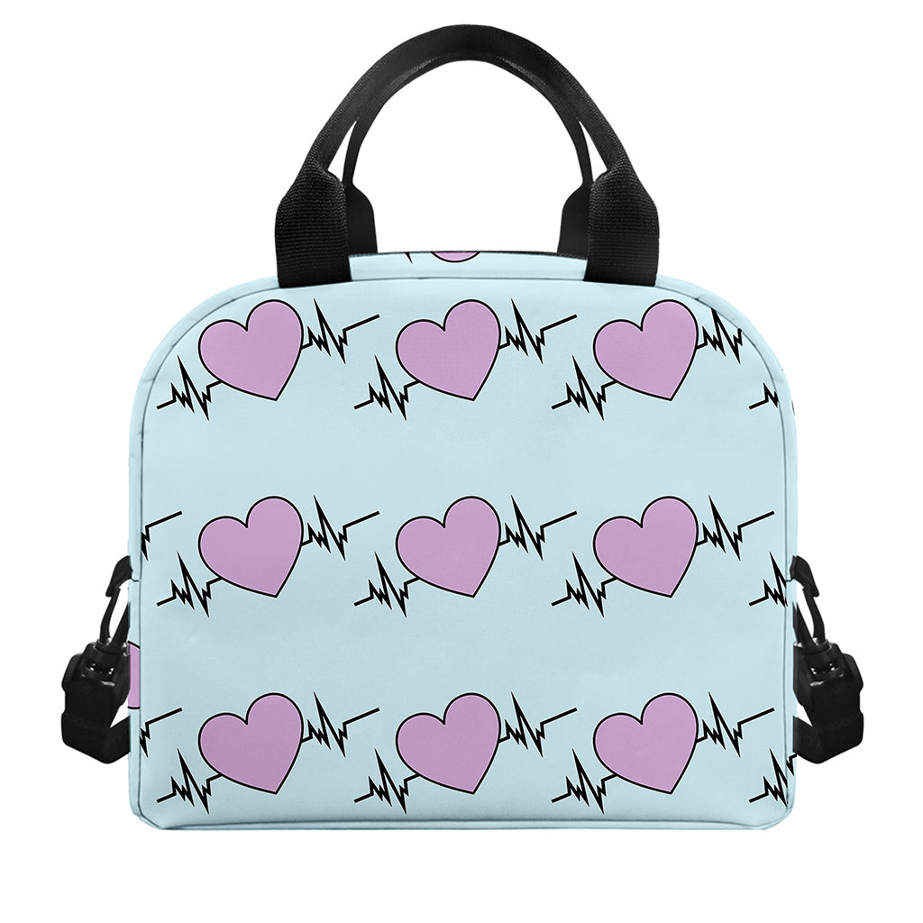 Pink Heartbeat Pattern Print Insulated Lunch Bag