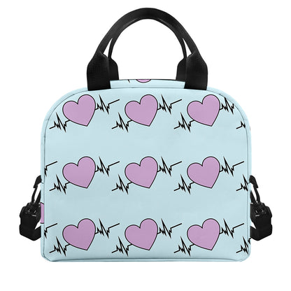 Pink Heartbeat Pattern Print Insulated Lunch Bag