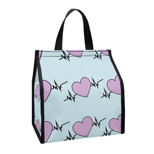 Pink Heartbeat Pattern Print Insulated Lunch Tote
