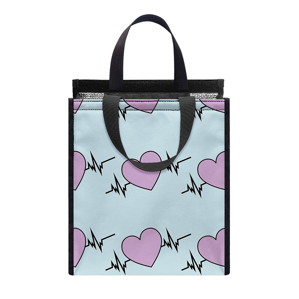 Pink Heartbeat Pattern Print Insulated Lunch Tote