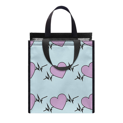 Pink Heartbeat Pattern Print Insulated Lunch Tote