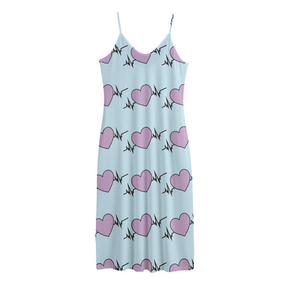 Pink Heartbeat Pattern Print Jersey Midi Cami Dress