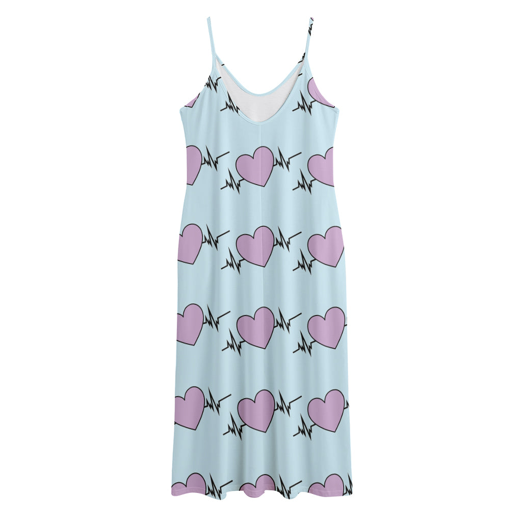 Pink Heartbeat Pattern Print Jersey Midi Cami Dress