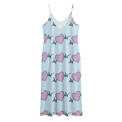Pink Heartbeat Pattern Print Jersey Midi Cami Dress
