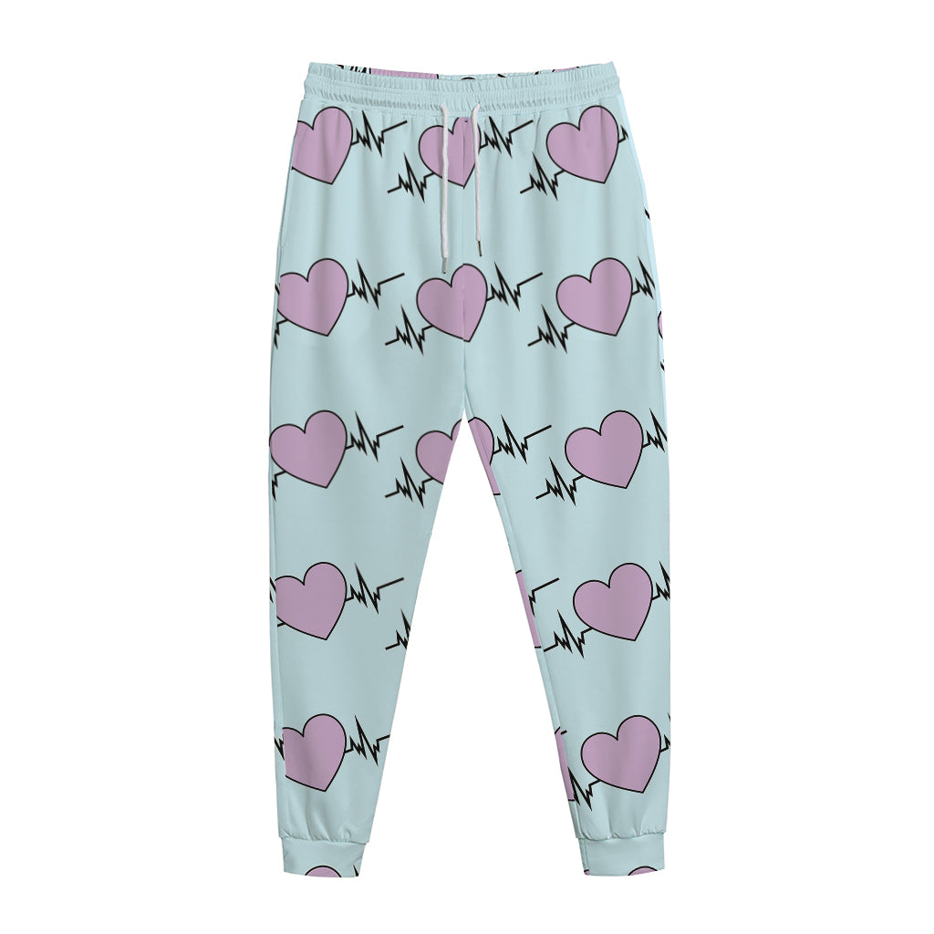 Pink Heartbeat Pattern Print Jogger Pants