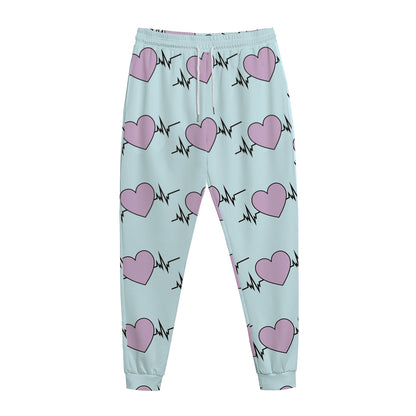 Pink Heartbeat Pattern Print Jogger Pants