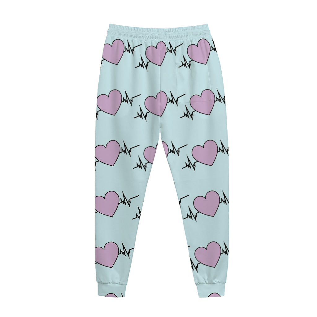 Pink Heartbeat Pattern Print Jogger Pants