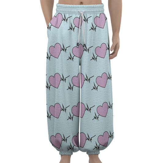 Pink Heartbeat Pattern Print Lantern Pants