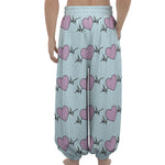 Pink Heartbeat Pattern Print Lantern Pants