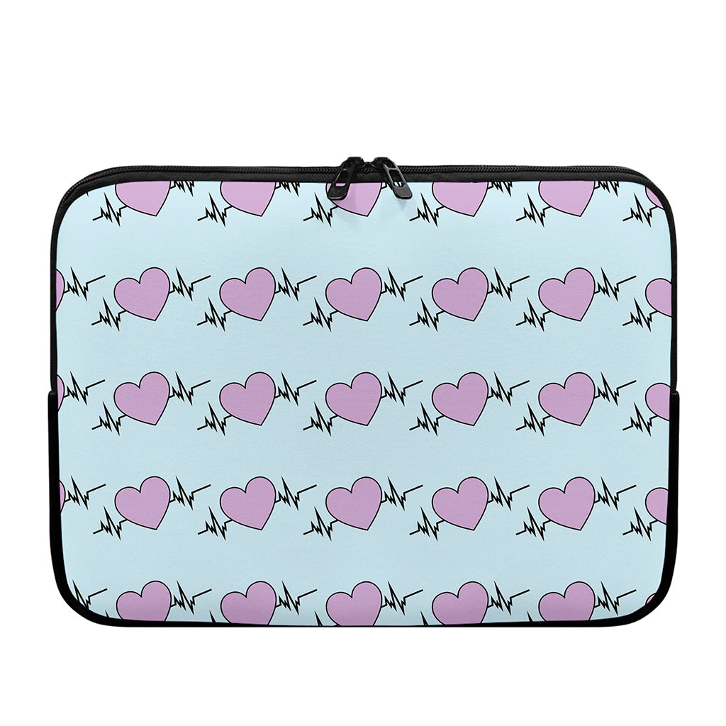 Pink Heartbeat Pattern Print Laptop Sleeve
