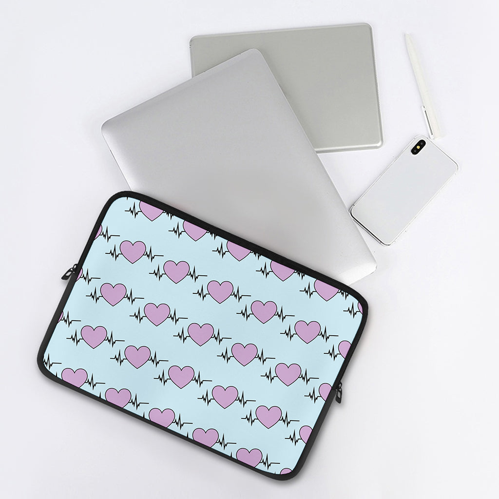 Pink Heartbeat Pattern Print Laptop Sleeve