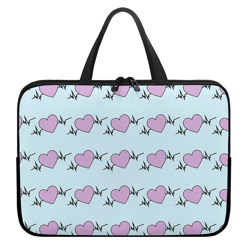 Pink Heartbeat Pattern Print Laptop Sleeve With Handle