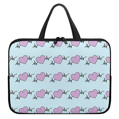 Pink Heartbeat Pattern Print Laptop Sleeve With Handle